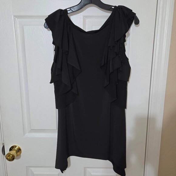 XOXO Black Ruffle Sleeve Top with Gold Chain Detail – Size L - Picture 6 of 11